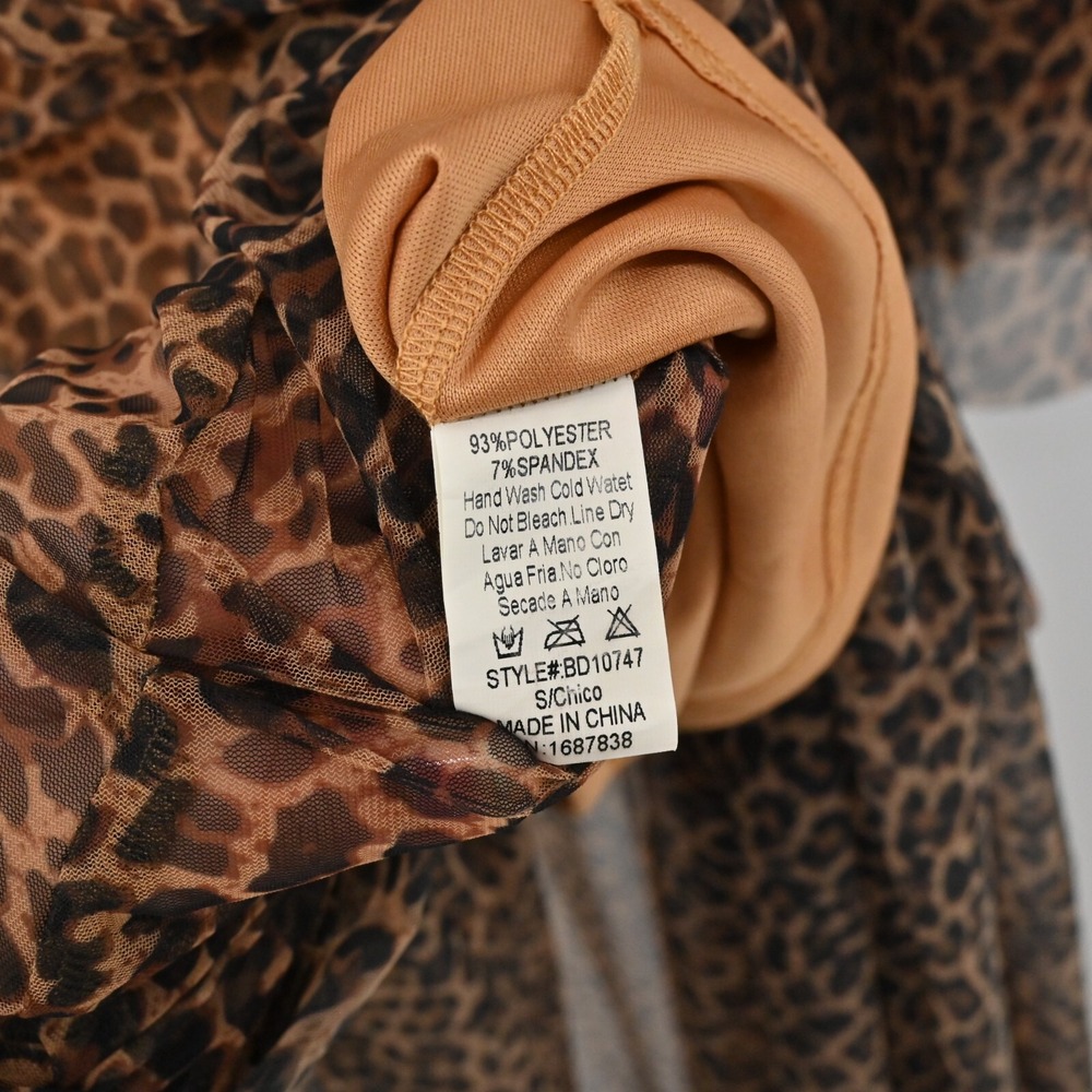 House of House of Chic Mesh Maxi Dress Womens Size S Brown Bell Sleeve Leopard - Picture 10 of 15